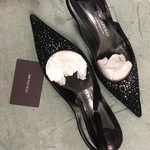 Women's BrunoMagli Black Suede Slingback with Crystals